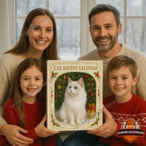 Cat Christmas Advent Calendar Ornaments - close-up of cat ornaments including a white cat with a crown