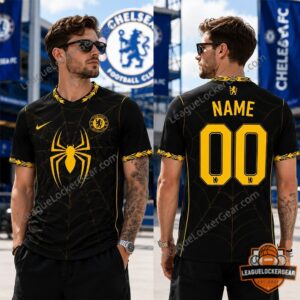 Chelsea FC Spider-Man Custom Name Number Football Jersey - front upper detail