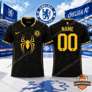Chelsea FC Spider-Man Custom Name Number Football Jersey - full front and back view
