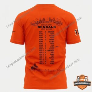Cincinnati Bengals Open In Orange September 2025 Season T-Shirt - close-up of the back design and game