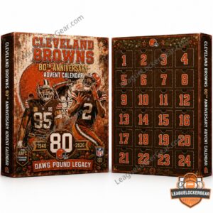 Cleveland Browns 80th Anniversary 1946-2026 Advent Calendar - close-up of box and various small items
