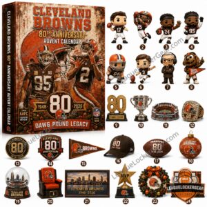 Cleveland Browns 80th Anniversary 1946-2026 Advent Calendar - front of the box with select figures