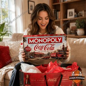 Coca-Cola Collector Edition Monopoly Board Game - tin box, game board corner, and property cards