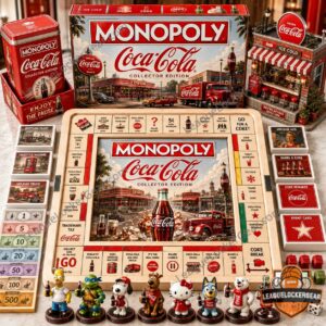 Coca-Cola Collector Edition Monopoly Board Game - full set with game board, tin box, money, cards, and