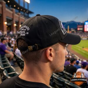 Colorado Rockies Live At Coors Field 2026 Baseball Hat - front view with bill over tickets