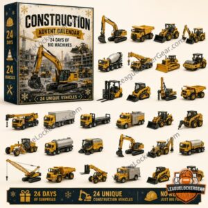 Construction Vehicles 24 Unique Vehicles Advent Calendar - front box and miniature vehicles display