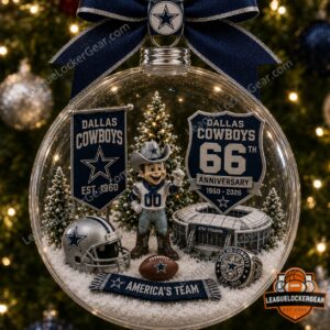 Dallas Cowboys 66th Anniversary 1960-2026 Globe Ornament - detailed front view