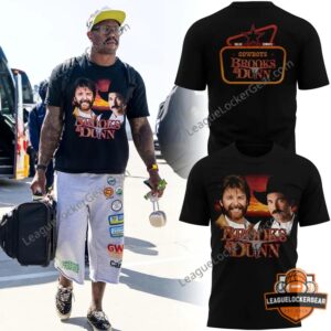 Dallas Cowboys Brooks & Dunn T-shirt worn by a man and two flat-lay mockups