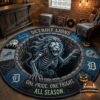Detroit Lions 2026 Halloween Round Rug - full view in a rustic room setting