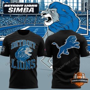 Detroit Lions Disney x Champion Simba T-Shirt - front and back views with stadium background