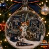 Detroit Tigers 125th Anniversary 1901-2026 Globe Ornament - full view on Christmas tree