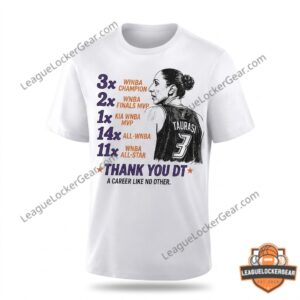 Diana Taurasi Phoenix Mercury Career Tribute Achievements T-Shirt - front view with player in purple jersey