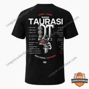 Diana Taurasi Phoenix Mercury T-Shirt - back design with player stats and 'DT' logo