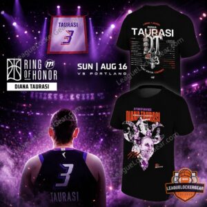 Diana Taurasi Phoenix Mercury T-Shirt - overall display with jersey, banner, and two shirts