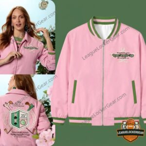 Disney Alice in Wonderland 75th Anniversary Royal Croquet Club Varsity Jacket - full view with model and flat