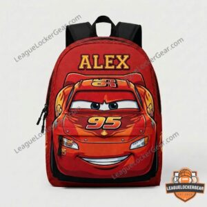 Disney Pixar Cars Lightning McQueen Personalized AOP Backpack - front graphic with name 'ALEX' and number '95'