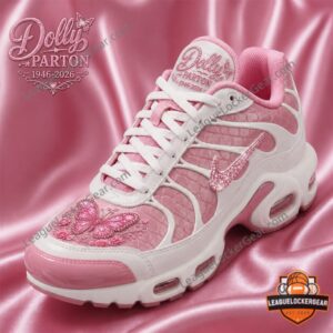 Dolly Parton 80th Anniversary Butterfly Sneaker - full view on pink satin background