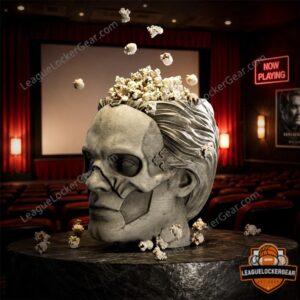 Ghost Band Papa Emeritus IV Skull Popcorn Bucket - front view with popcorn spilling