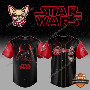 El Paso Chihuahuas Star Wars Darth Vader Dark Lord Crossover Baseball Jersey - front and back views
