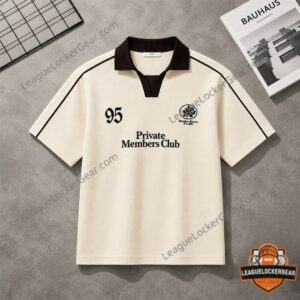 Eric Garcia Private Members Club 95 Polo Shirt - top half flat lay, showing collar and logo