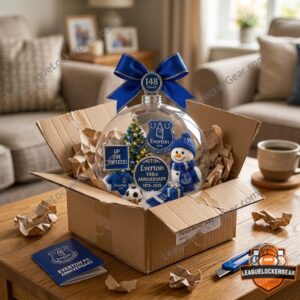 Everton Football Club 148th Anniversary 1878-2026 Globe Ornament - Everton crest and snowman's head