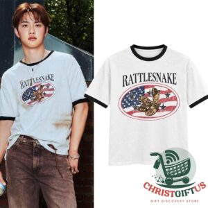 EXO Doh Kyungsoo DOPAMINE Rattlesnake T-Shirt - front design shown on a model and flat product view