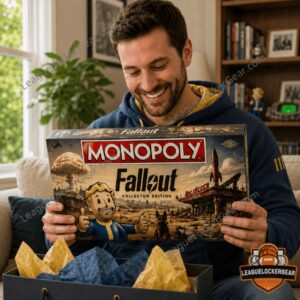 Fallout Collector Edition Monopoly Board Game - close-up of box, tin, and game cards