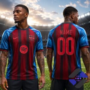 FC Barcelona Spider-Man Brand New Day 2026 Special Edition Football Jersey - front view close-up
