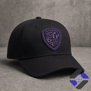 Baltimore Ravens Shield Logo Baseball Cap - close-up of the embroidered shield logo