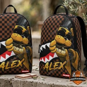 Five Nights at Freddy's Custom Name Alex Shark Mouth Sprayground AOP Backpack - close-up of bottom front