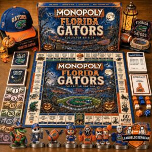 Florida Gators Collector Edition Halloween Monopoly Board Game - full set display