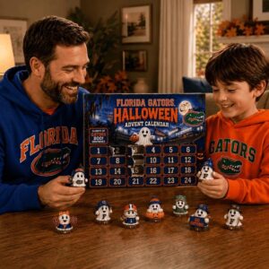 Florida Gators Halloween 2026 Advent Calendar - close-up on the box, banner, and middle row of ghost figurines
