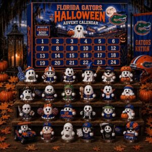 Florida Gators Halloween 2026 Advent Calendar - full view with all 24 ghost figurines displayed
