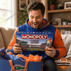 Florida Gators Monopoly Collector Edition Gatorade Board Game - close-up of tin and game board corner
