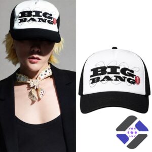 BIGBANG 20th Anniversary Trucker Hat - worn by model and standalone front view