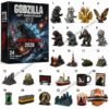 Godzilla 70th Anniversary Advent Calendar 2026 - box and all 23 collectible items displayed