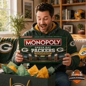 Green Bay Packers Monopoly Board Game - box top, game board corner, and cards