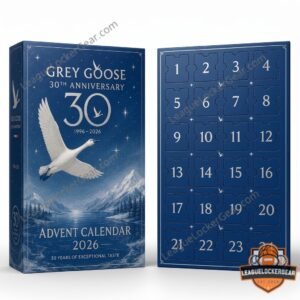 Grey Goose 30th Anniversary Advent Calendar 2026 box with goose figurine and vodka bottle