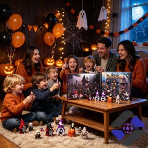 Halloween Gnomes 31 Surprises Advent Calendar - close-up of left side with gnome figures