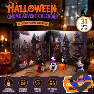 Halloween Gnomes 31 Surprises Advent Calendar - open calendar with gnomes and text overlay