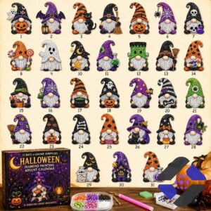 Detailed view of the 31 unique Halloween Gnomes Diamond Art ornaments arranged in rows