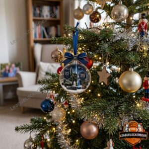 Halo 25th Anniversary 2001-2026 Globe Ornament - close-up of ribbon and banner
