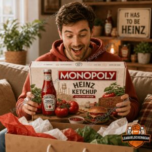 Heinz Ketchup Monopoly Board Game - close-up of game box, board corner, and property cards