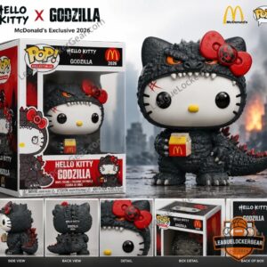 Hello Kitty Godzilla figure - close-up of right side of face and radioactive bow
