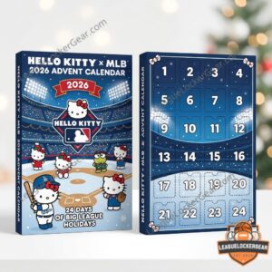 Hello Kitty MLB 2026 Advent Calendar - close-up of the advent calendar box and top figures