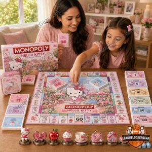 Hello Kitty Monopoly 2026 Board Game - top right view with flower market and game money