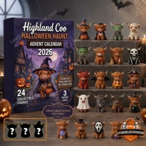 Highland Coo Halloween Haunt 2026 Spooky Figures Advent Calendar - full product view with figures