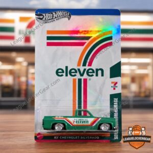 Hot Wheels 7-Eleven '83 Chevrolet Silverado Silver Series Die-cast Car - close-up of top left packaging