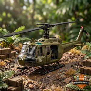 Hot Wheels Bell UH-1 Huey Vietnam Veteran Die-Cast Helicopter Toy - blister packaging with globe background
