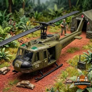 Hot Wheels Bell UH-1 Huey Vietnam Veteran Die-Cast Helicopter Toy - unpackaged model on a map